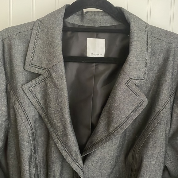 Halogen Women's Linen Blend Blazer Dark Gray Three Button Tie Belt Lined Size 16 - Picture 3 of 14